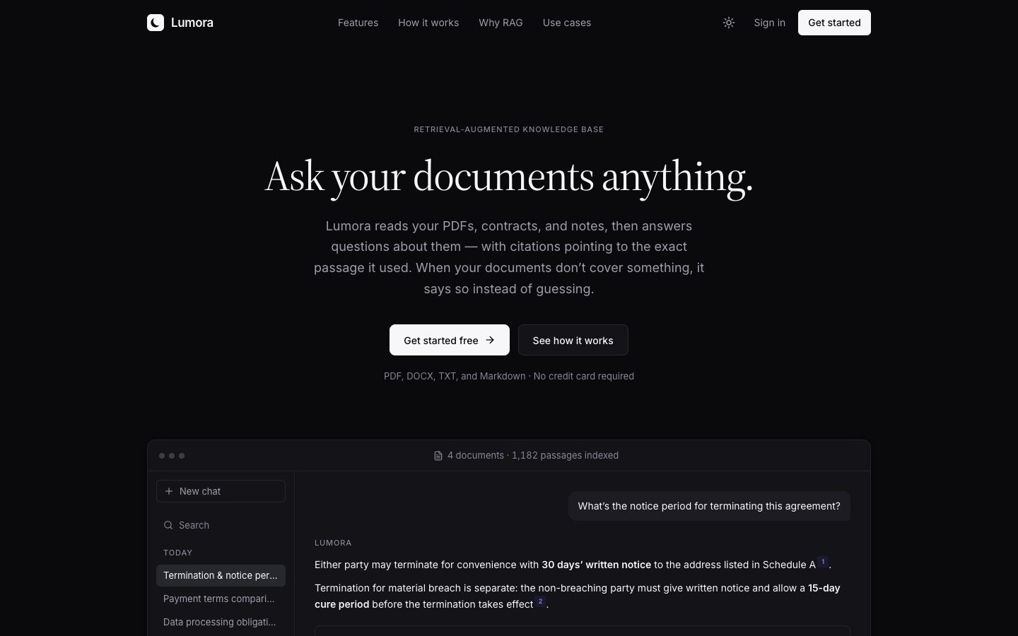 Lumora — Chat With Your Documents preview